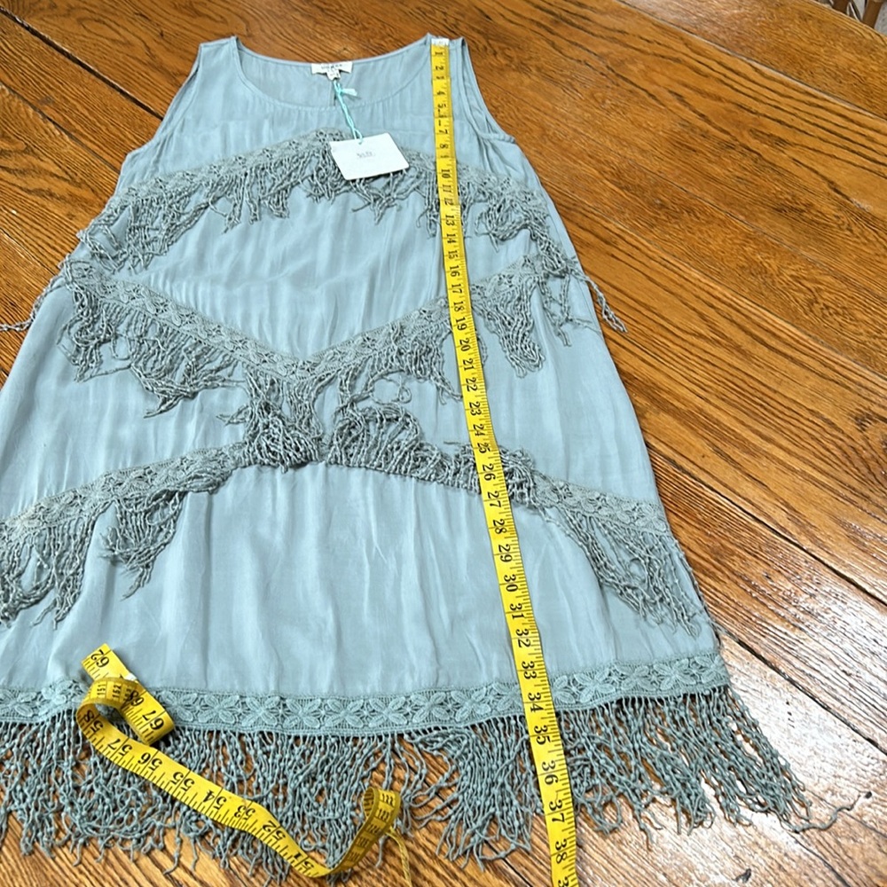 Umgee Shake it Off style green sleeveless dress. Fringe front. Size Small. NWT - Picture 10 of 12